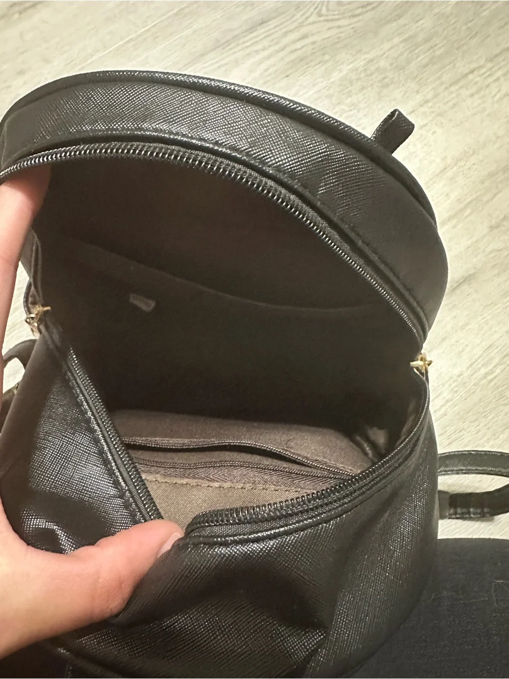 Mini Black Faux Leather Backpack with Cat Charm